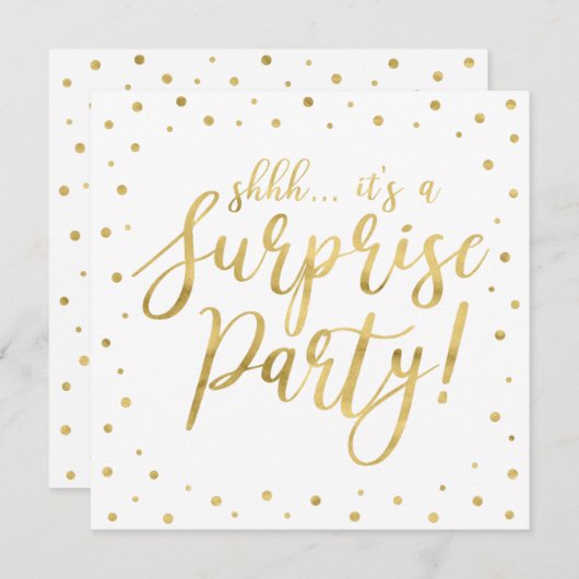 白と金ゴールド |サプライズモダンリタイアパーティー 招待状 (正面/裏面)