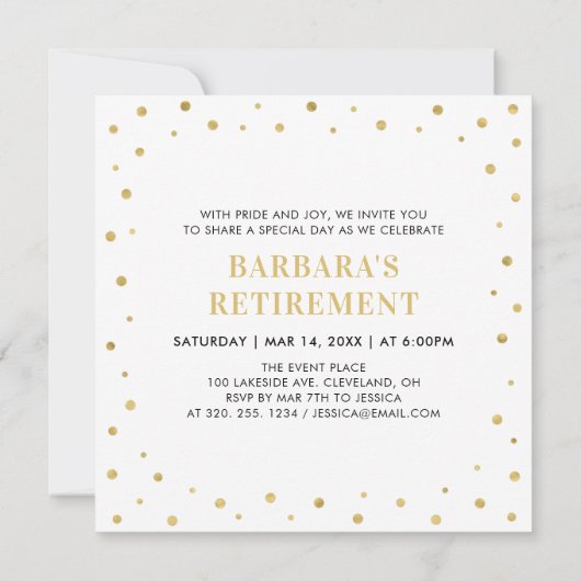 白と金ゴールド |サプライズモダンリタイアパーティー 招待状 (裏面)