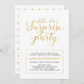 白と金ゴールド |サプライズモダンリタイアパーティー 招待状 (正面/裏面)