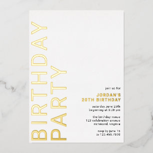 白と金ゴールド  シンプルモダン任意の年齢誕生日 箔招待状