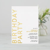 白と金ゴールド |シンプルモダン任意の年齢誕生日 箔招待状 (立ち正面)