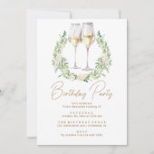 白と金ゴールド |フローラワイン任意の年齢の大人の誕生日 招待状 (正面)