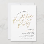 白と金ゴールド |モダンミニマルタイポグラフィ誕生日 招待状 (正面)