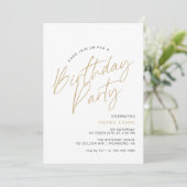 白と金ゴールド |モダンミニマルタイポグラフィ誕生日 招待状 (スタンド正面)