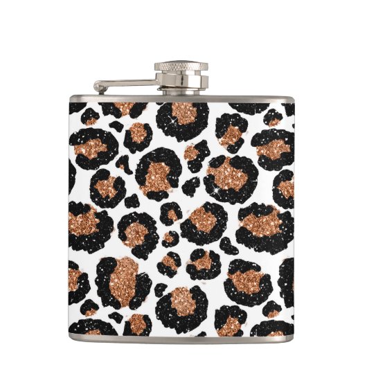 白と金箔のチーズ – ヒョウ柄 フラスク (正面)