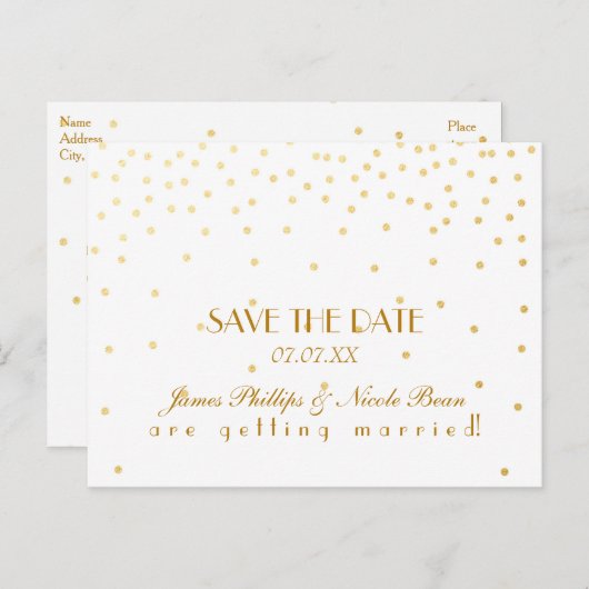 白と金箔のドット日付はがきを保存 案内ポストカード (正面/裏面)