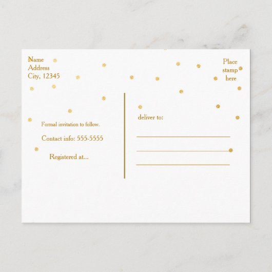 白と金箔のドット日付はがきを保存 案内ポストカード (裏面)