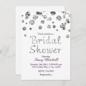 白と銀のグリッターブライダルシャワー招待 招待状 (正面/裏面)