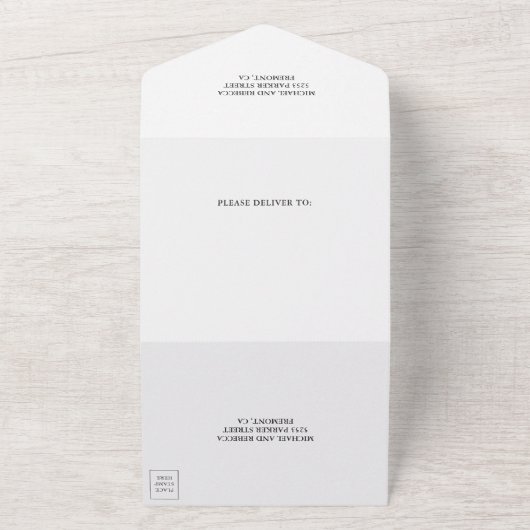 白と銀のグリッターブラックマーブル結婚ズ オールインワン招待状 (外側)