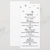 白と銀のグリッター ドット 現代のウェディング メニュー (正面/裏面)