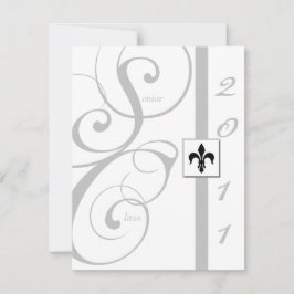 白と銀のスクロールリボン卒業 招待状