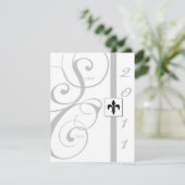 白と銀のスクロールリボン卒業 招待状 (スタンド正面)