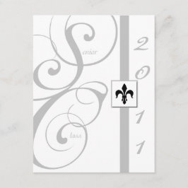 白と銀のスクロールリボン卒業 招待状