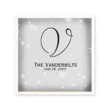 白と銀のスノーフレーク結婚のナプキン