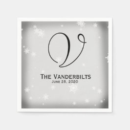 白と銀のスノーフレーク結婚のナプキン スタンダードカクテルナプキン