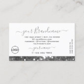 白と銀のスパークルグリッターダイヤモンド追加ロゴ 名刺 (裏面)