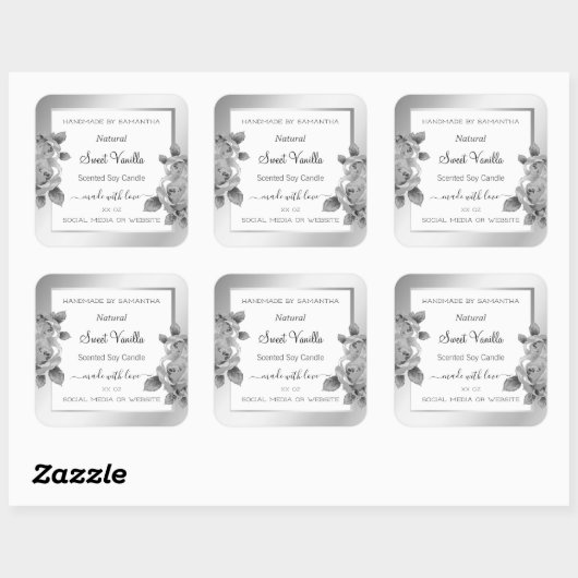 白と銀のフローラ製品の包装ラベル スクエアシール (シート)