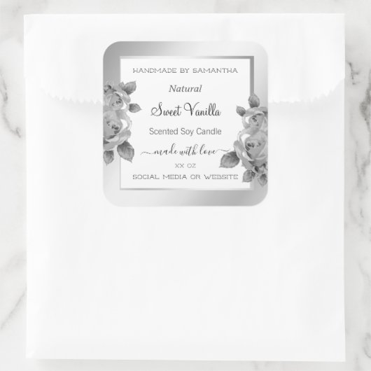 白と銀のフローラ製品の包装ラベル スクエアシール (バッグ)