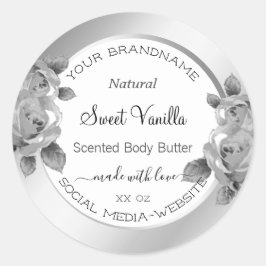 白と銀のフローラ製品の包装ラベル ラウンドシール