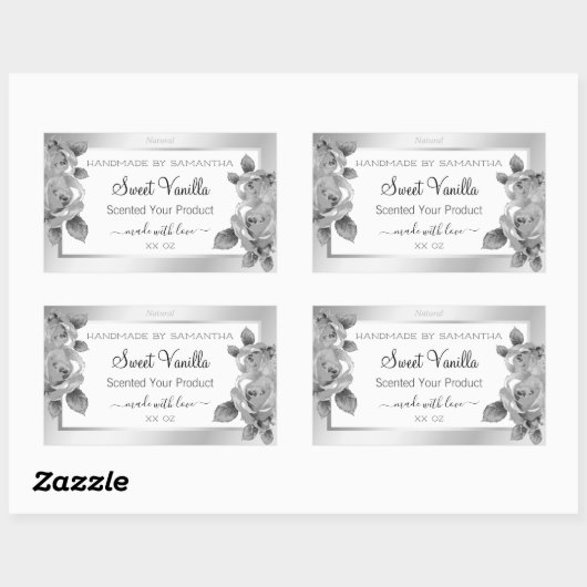 白と銀のフローラ製品の包装ラベル 長方形シール (シート)