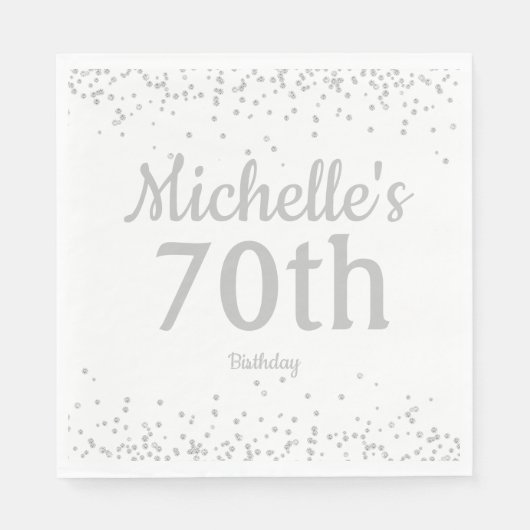 白と銀のラメ 少女の70歳の誕生日 スタンダードランチョンナプキン (正面)