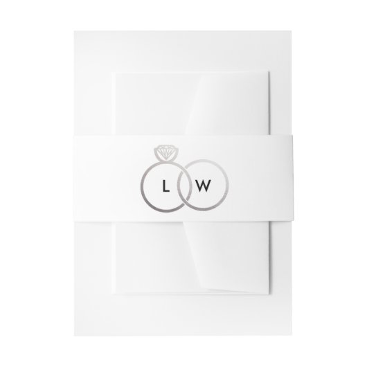 白と銀のリングや輪結婚モノグラム 招待状ベリーバンド (正面例)