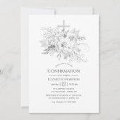 白と銀のヴィンテージフローラ確認 招待状 (正面)