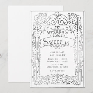白と銀のヴィンテージ ヴィクトリアンデコ スウィート16 招待状
