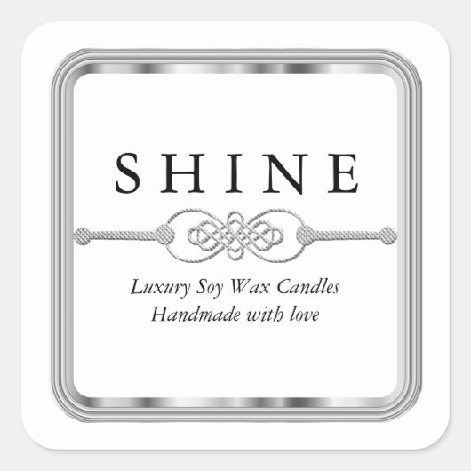 白と銀の四角いステッカーです。 スクエアシール (正面)