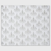 白と銀の箔のダマスク ラッピングペーパー (フラット)