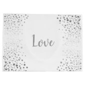 白と銀の紙吹雪ドット ラージペーパーバッグ (裏面)