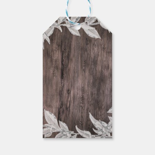 白と銀の葉冬の結婚式の素朴好意 ギフトタグ (裏面)