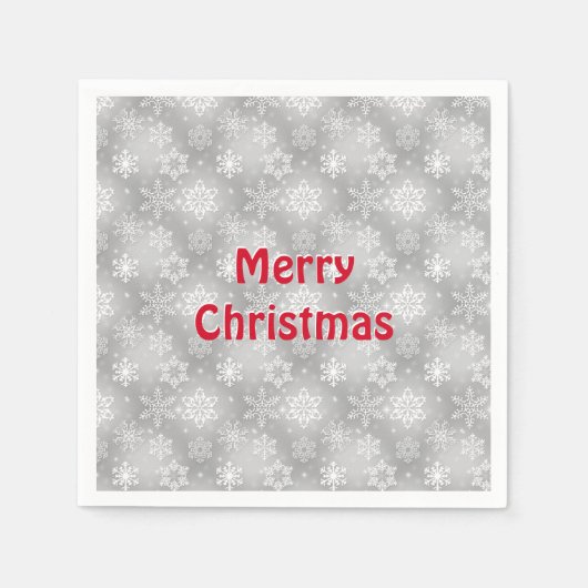 白と銀の雪片パターン スタンダードカクテルナプキン (正面)