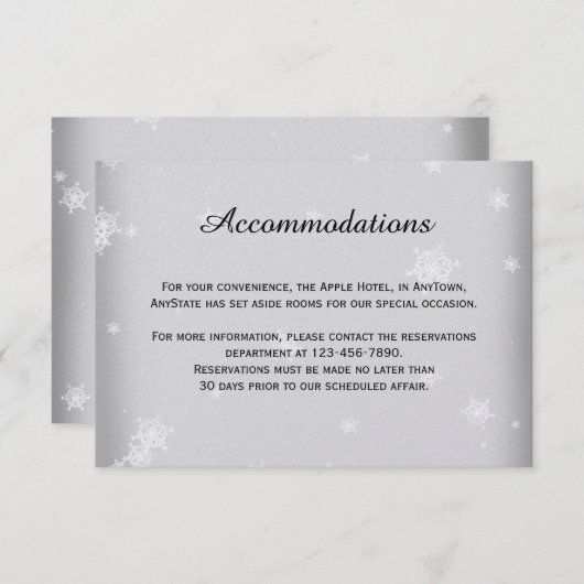 白と銀の雪片結婚の挿し物 招待状 (正面/裏面)