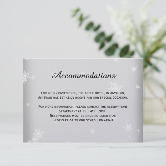 白と銀の雪片結婚の挿し物 招待状 (スタンド正面)