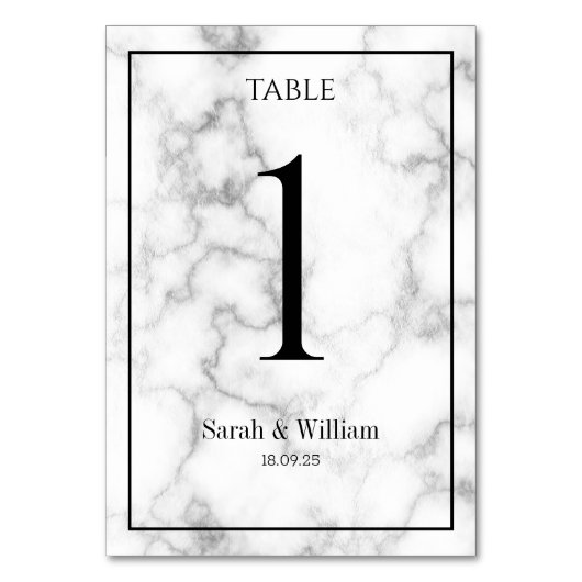白と銀の静脈大理石結婚の テーブルナンバー (正面)