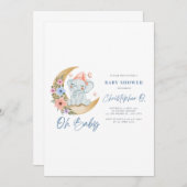 白と青かわいい赤ちゃんシャワーカード 招待状 (正面/裏面)