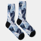 白と青で霜の降りた冬のソックス抽象芸術 ソックス (右)