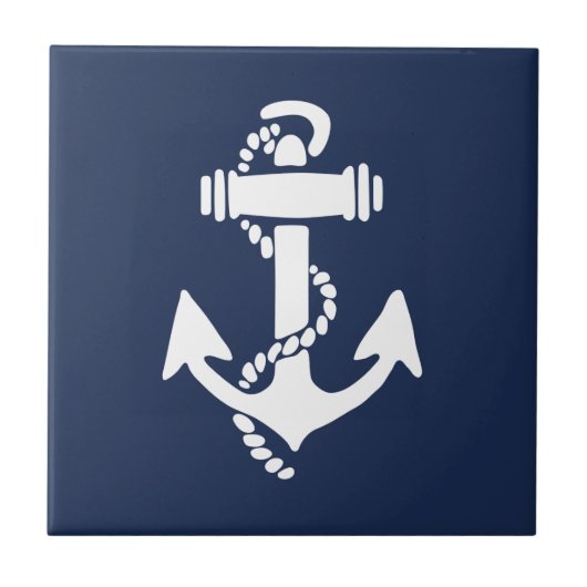 白と青のいかり航海のビーチ タイル (正面)