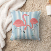 白と青のが入ったかわいいピンクのフラミンゴストライプ クッション (ブランケット)