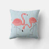 白と青のが入ったかわいいピンクのフラミンゴストライプ クッション (裏面)