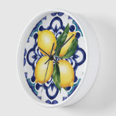 白と青のアマルフィタイルレモンイタリア 壁時計 (傾斜)
