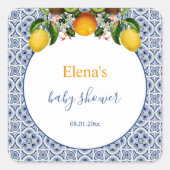 白と青のアマルフィレモンItaly赤ちゃんシャワー スクエアシール (正面)