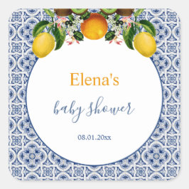 白と青のアマルフィレモンItaly赤ちゃんシャワー スクエアシール