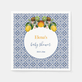 白と青のアマルフィレモンItaly赤ちゃんシャワー スタンダードカクテルナプキン