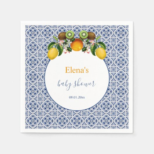 白と青のアマルフィレモンItaly赤ちゃんシャワー スタンダードカクテルナプキン (正面)