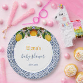 白と青のアマルフィレモンItaly赤ちゃんシャワー ペーパープレート (パーティー)