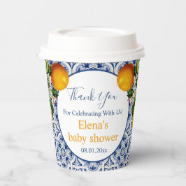 白と青のアマルフィレモンItaly赤ちゃんシャワー 紙コップ