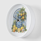白と青のアマルフィ陶器花瓶レモンItaly 壁時計 (傾斜)