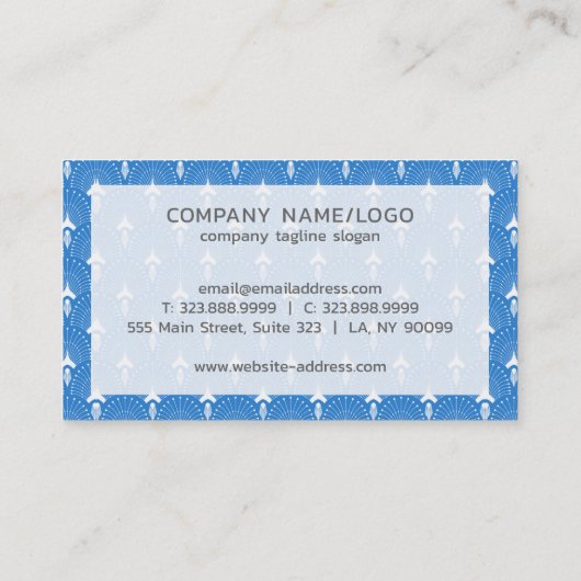 白と青のアートデコ模様 名刺 (裏面)